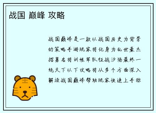 战国 巅峰 攻略